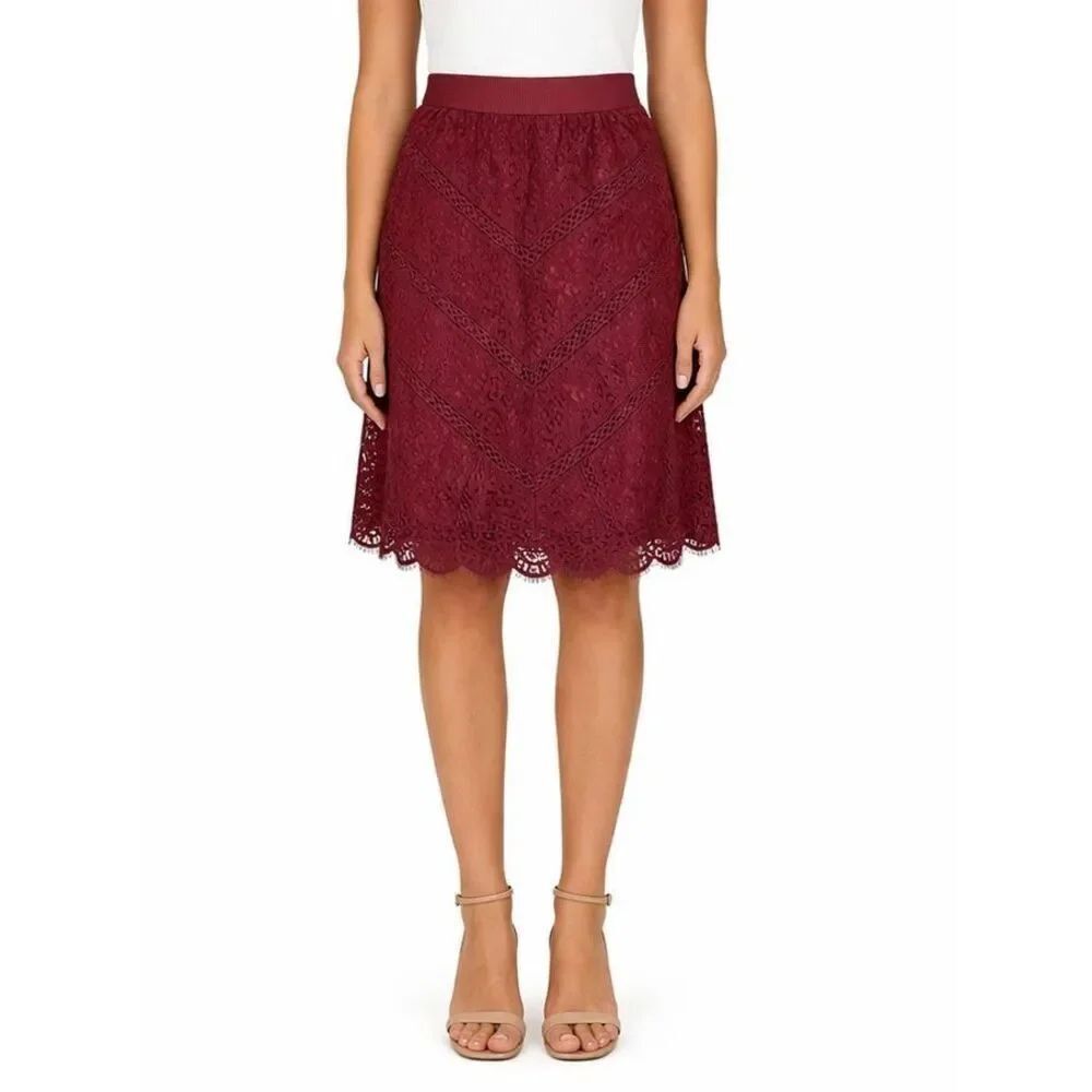 Ann Taylor cranberry red lace tiered skirt size 6